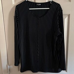 Black and White Striped Button-Up Blouse